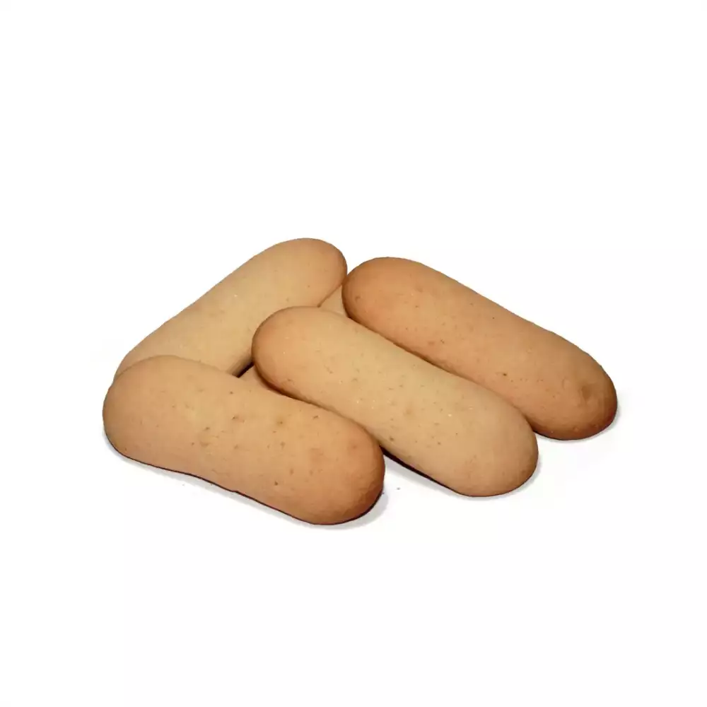 Cuatro bizcochos de anís de forma alargada y ovalada (tipo soletilla o de huevo), de color dorado claro